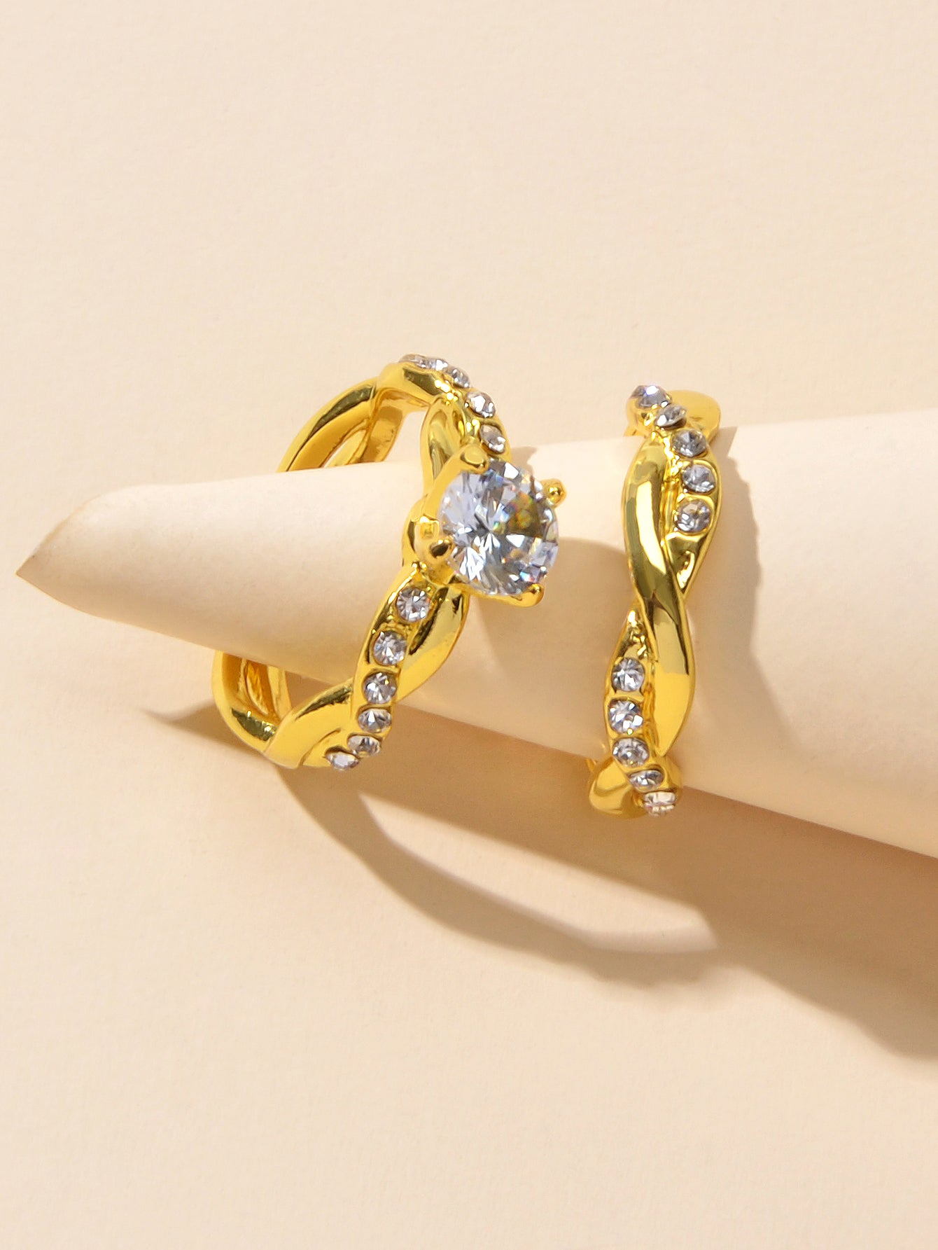 Simulated Diamond Finger Wedding Engagement Ring 2pcs Luxury Women Band