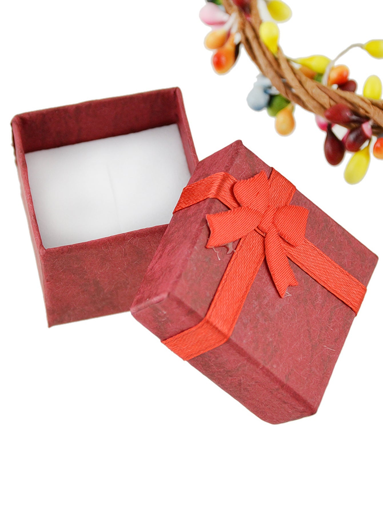 Pink Red Cardboard Square Jewellery Gift Boxes for Rings with Lid Ribbon Bowknot