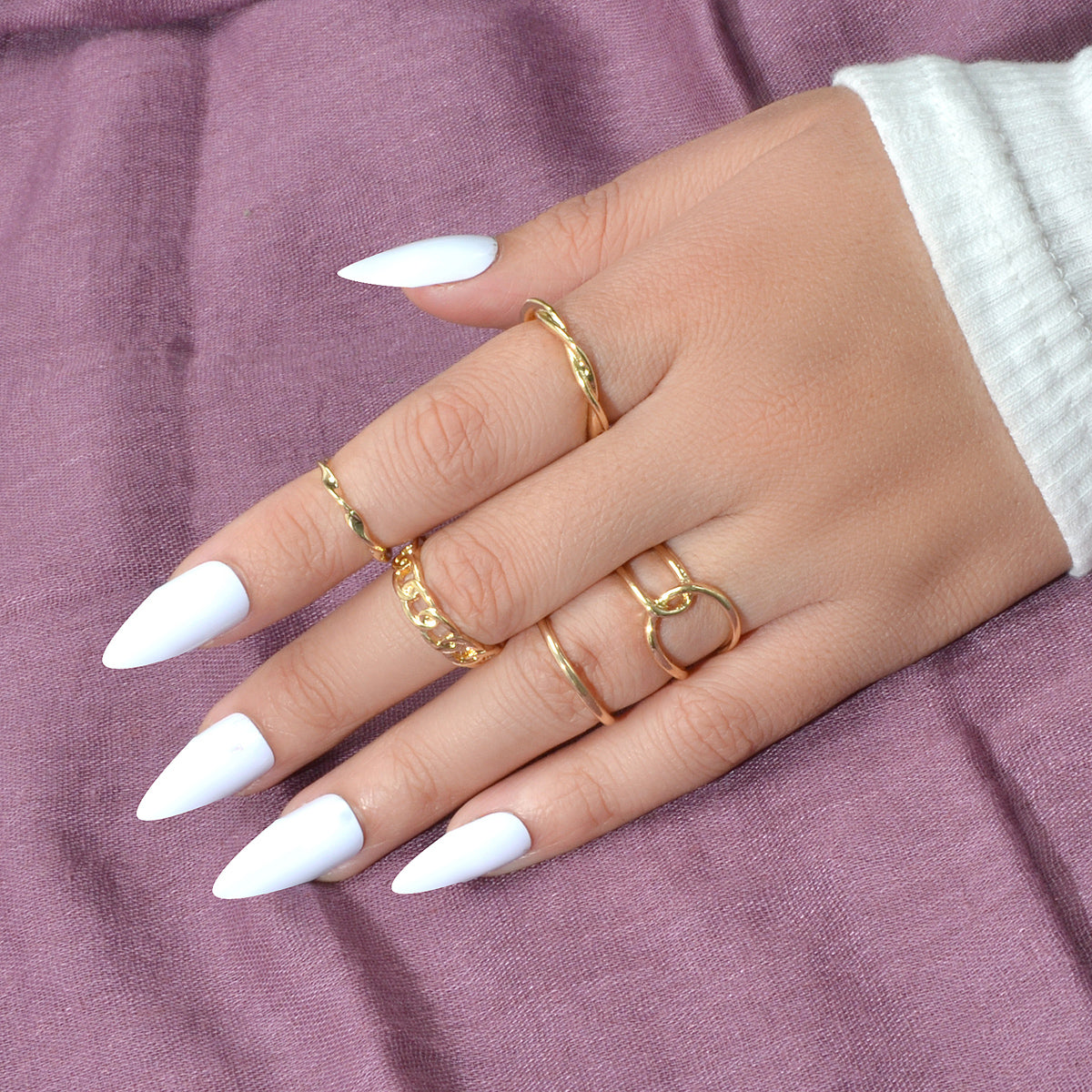 Minimalist Punk 5 pcs Trendy Gold Silver Stackable Multiple Midi Finger Ring Set