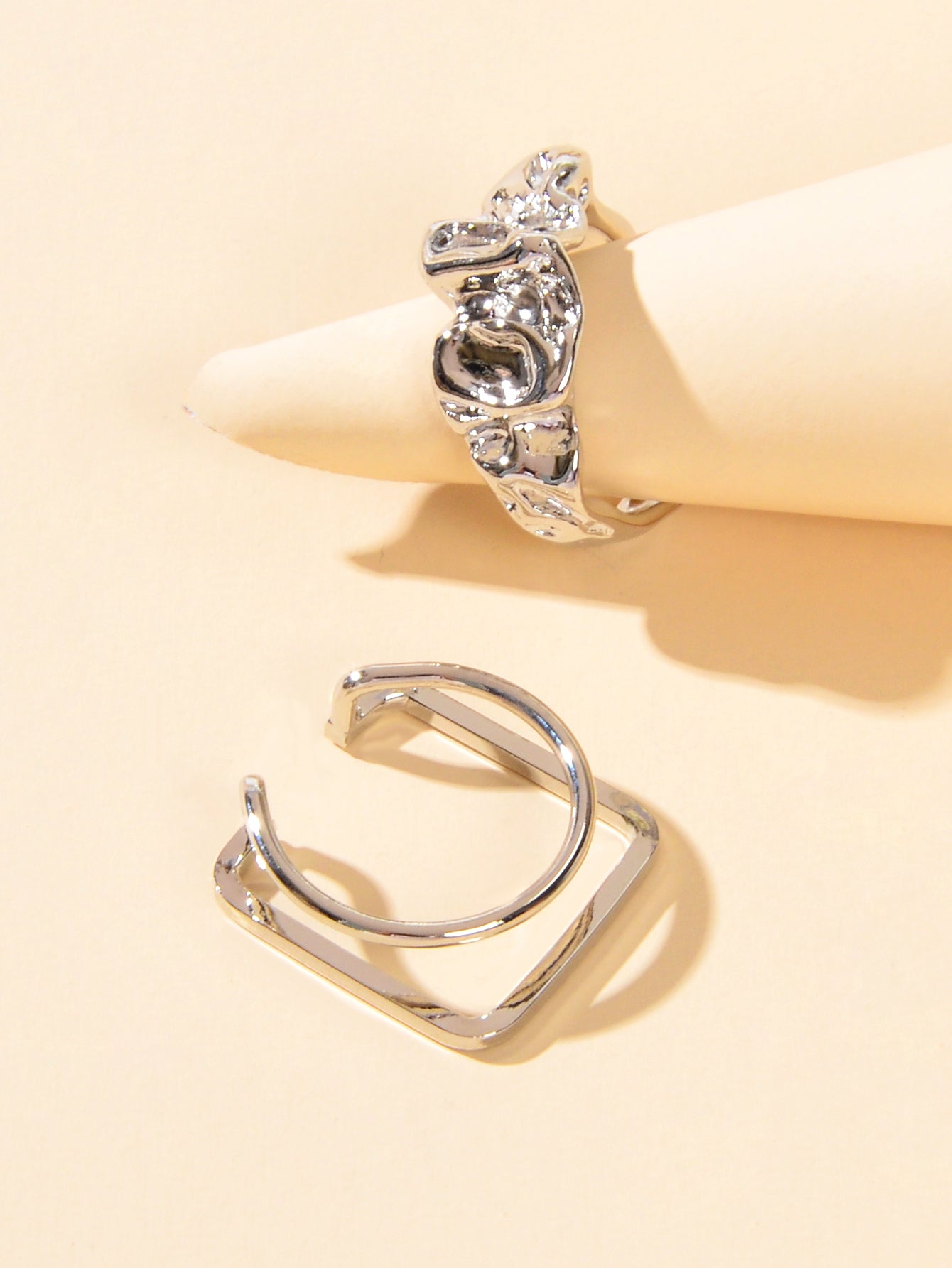 Stackable 2 pcs Gold Silver Geometric Multiple Bulk Pack Open Cuff Ring set Gift