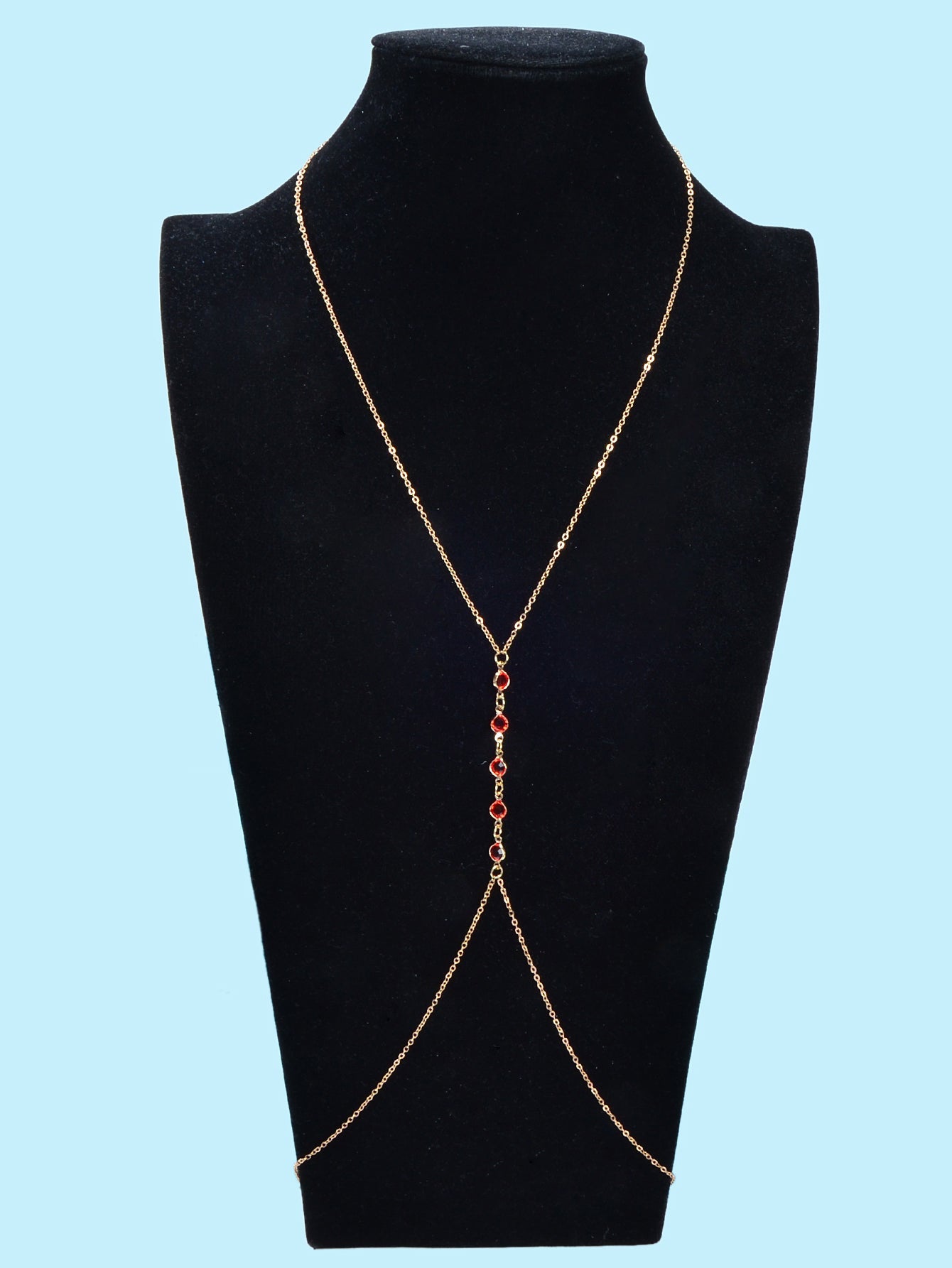 Sexy Red Beaded Decor Gold Body Chain Crossover Summer Beach Bikini Body Jewelry