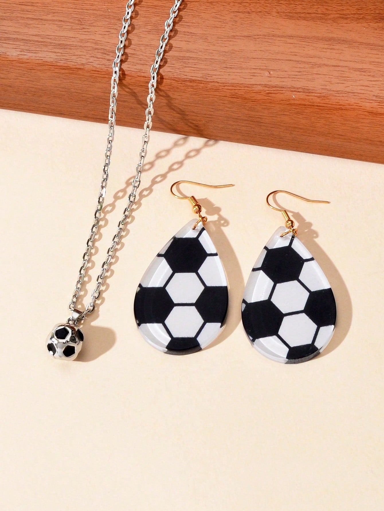 Sporty Soccer Pendant Necklace & Earrings Set - Kick up Your Style Game Jewelry