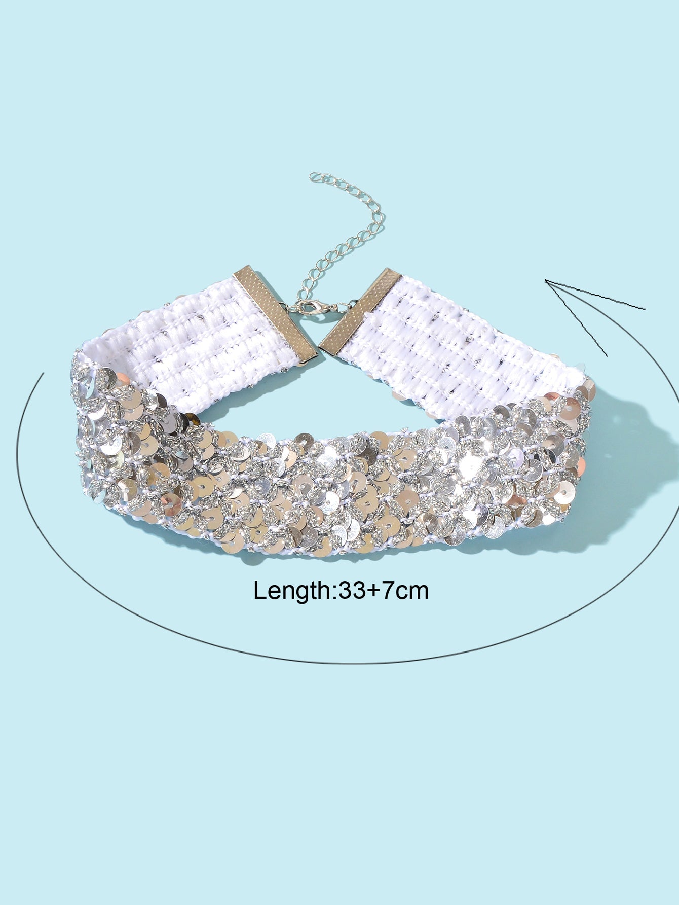 Shinny Wide Black Silver Sequin Choker Necklace Short Collar Costume Jewellery