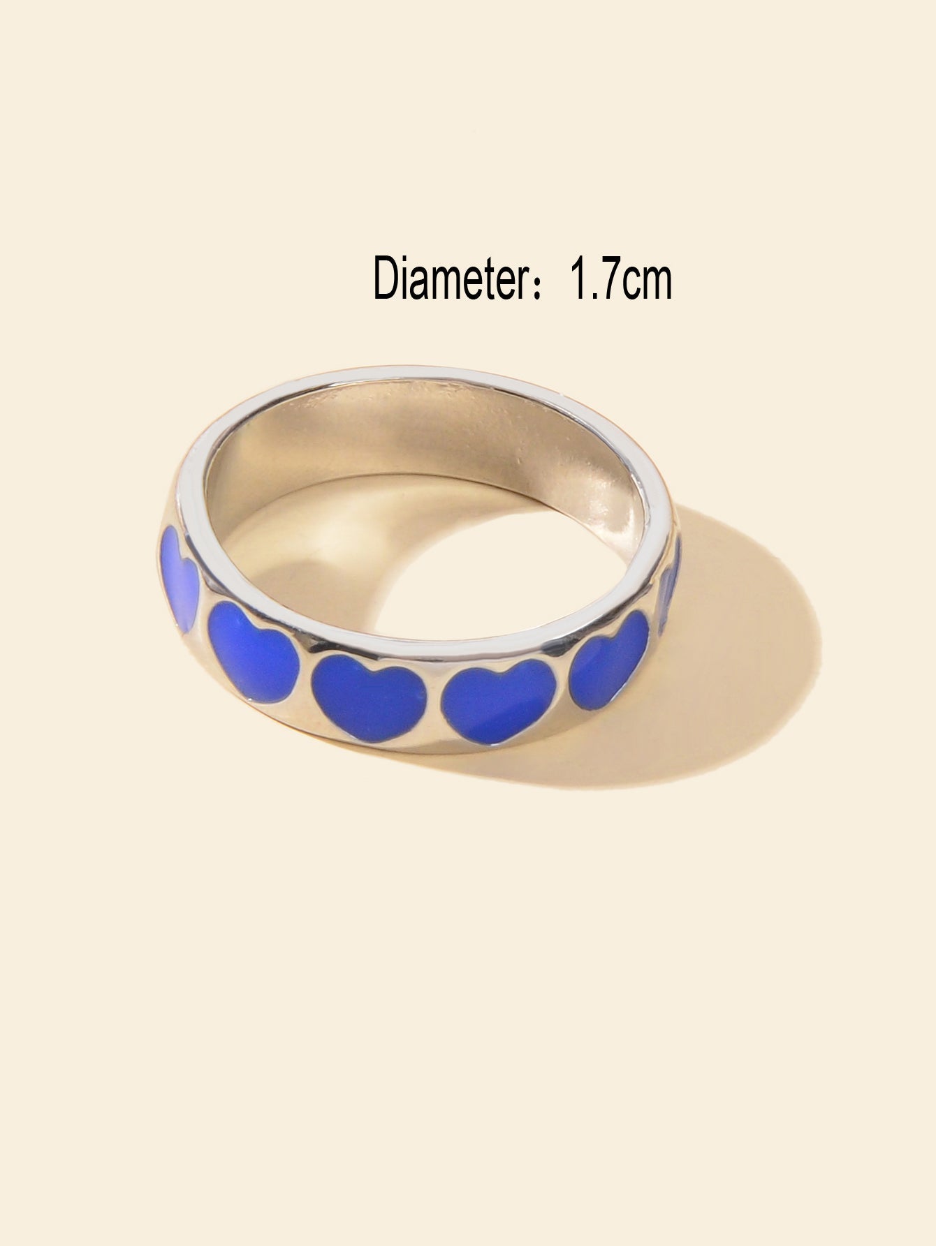 Blue Enamel Heart Silver Comfort Fit Promise Ring Women Wedding Eternity Band