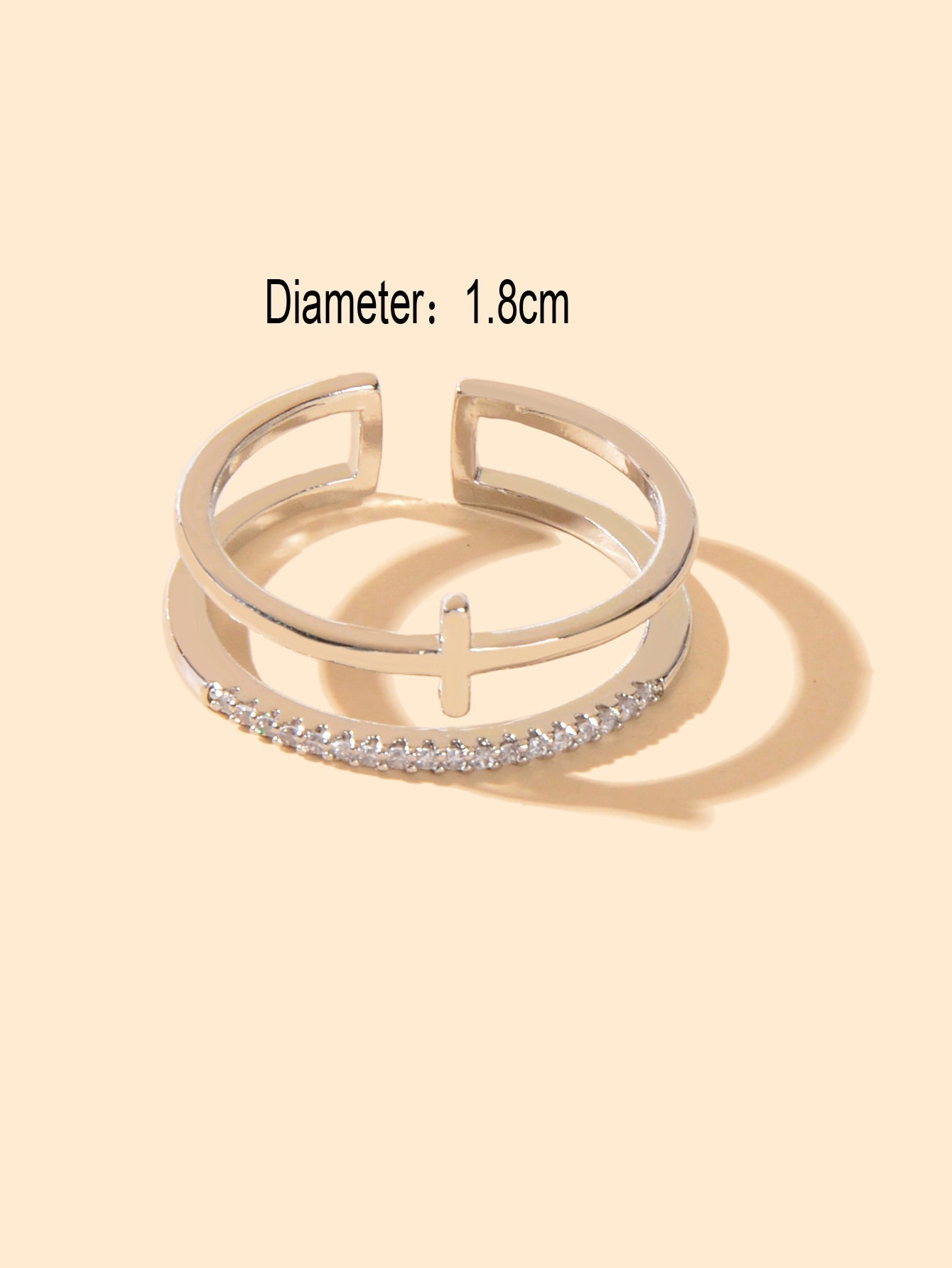 Designer Stylish Rhinestone Decor Silver Hollow out Cross Open Cuff Finger Ring