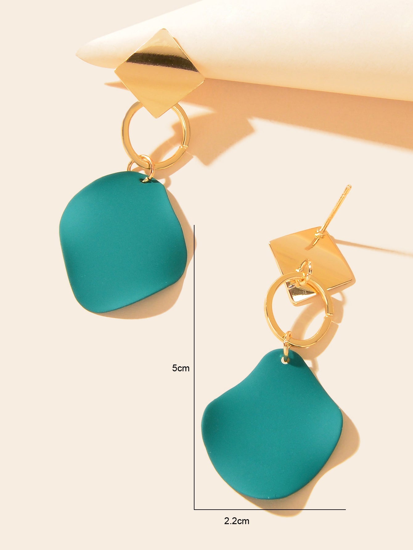 Elegant Gold Sqaure Circle Geometric Dark Green Charm Dangle Party Stud Earrings