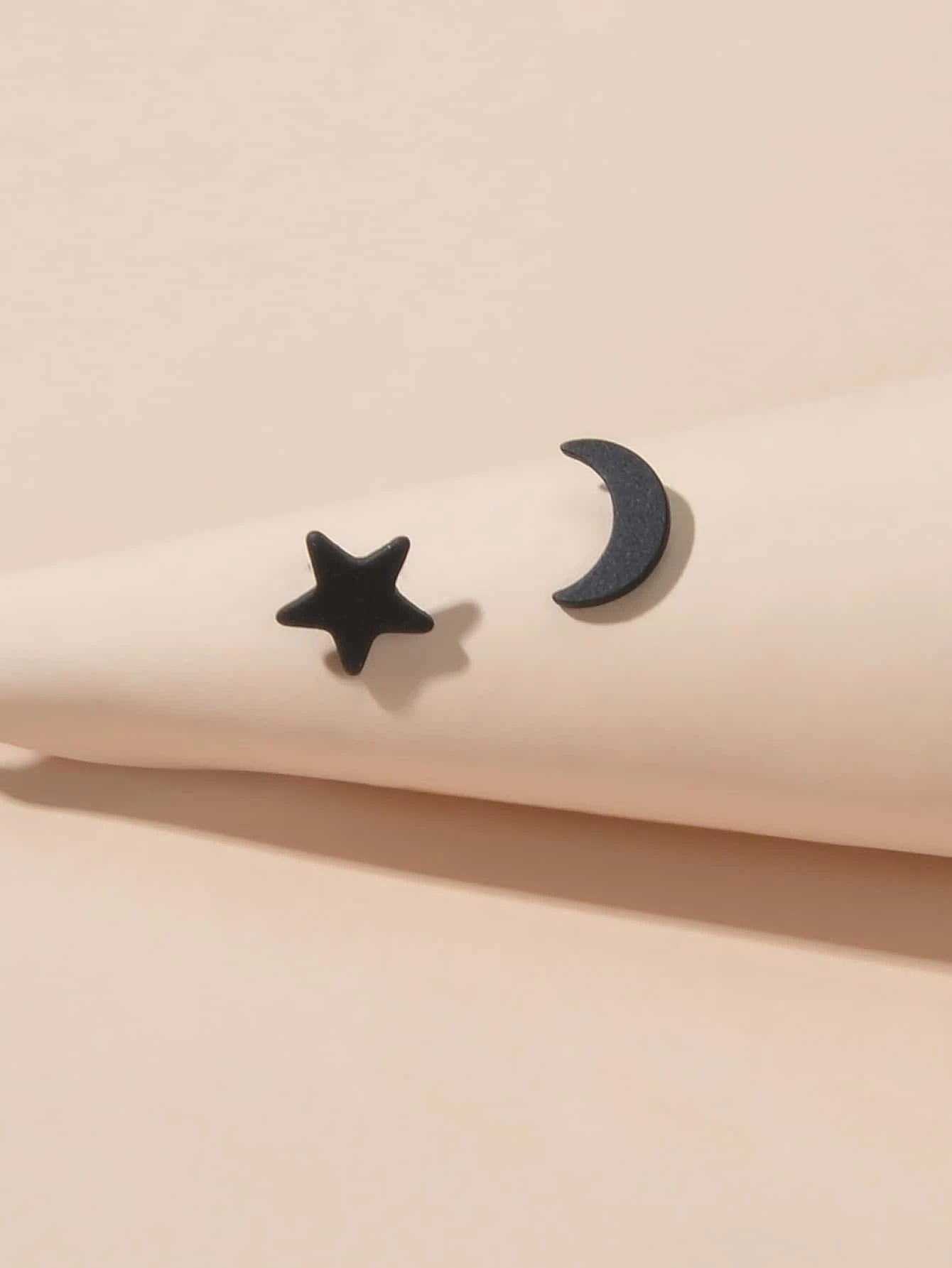 Minimalist Jewellery Star Moon Cute Asymmetric Stud Earrings Stunning Accessory