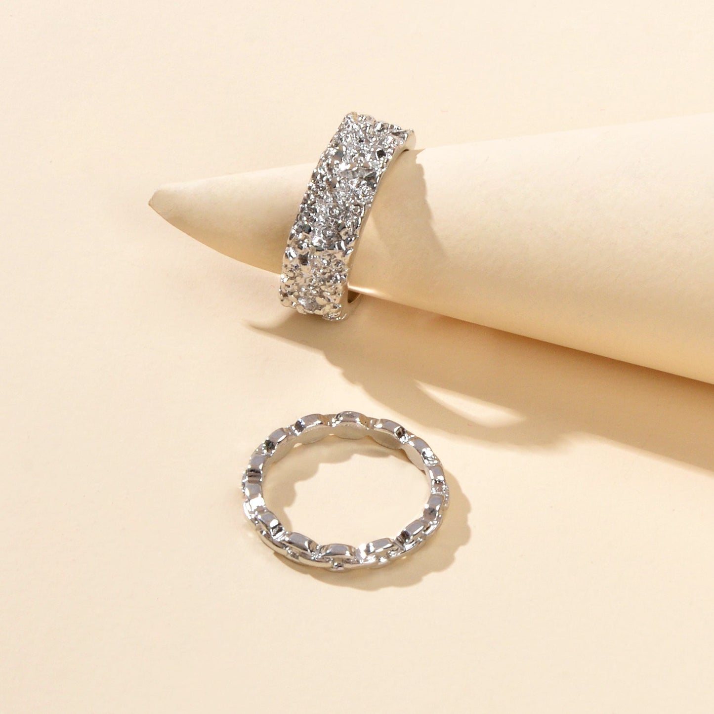 Trendy Jewellery Minimalist 2 pcs Gold Silver Stackable Multiple Finger Ring Set