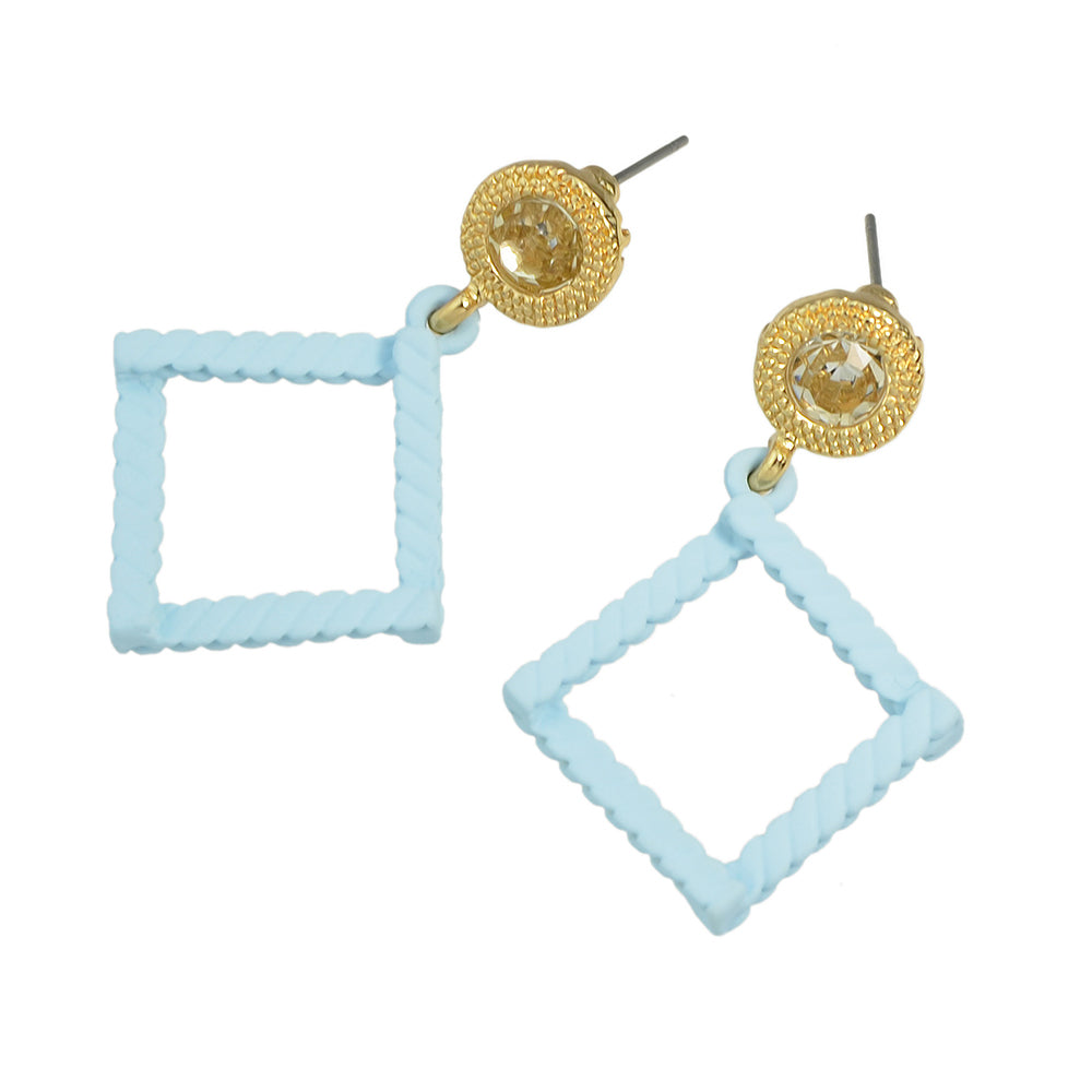 Candy Color Square Charm Dangle Rhinestone Decor Geometric Pendant Stud Earrings