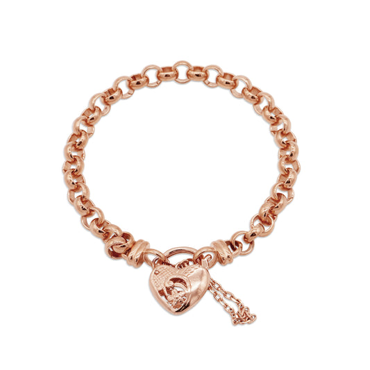18ct Heavy Rose Gold Plated 6mm Belcher Chain Bracelet with a Vegas Heart Locket - USA Made
