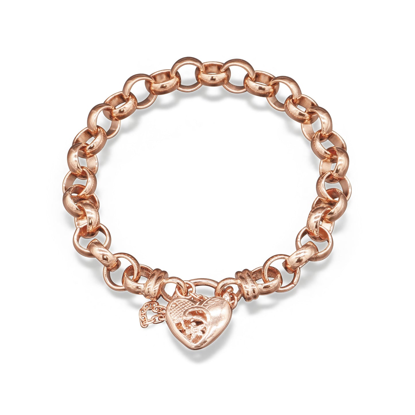 18ct Heavy Rose Gold Plated 10mm Belcher Chain Bracelet with a Vegas Heart Locket - USA Made