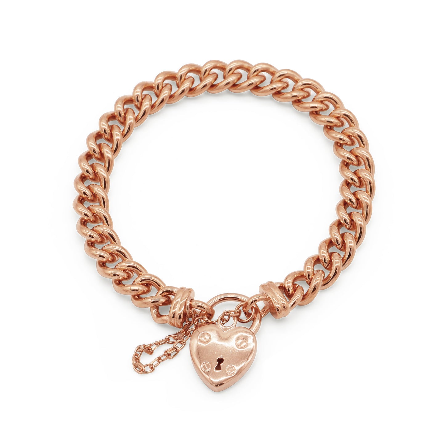 18ct Heavy Rose Gold Plated Euro Chain Bracelet with a Small Plain Heart Locket - USA Made