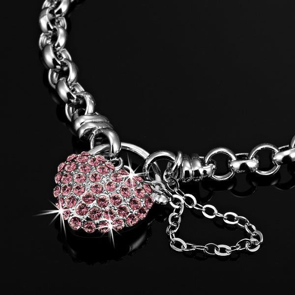 Solid 925 Sterling Silver Belcher Heart Locket Bracelet Featuring 44 Crystals by Swarovski®
