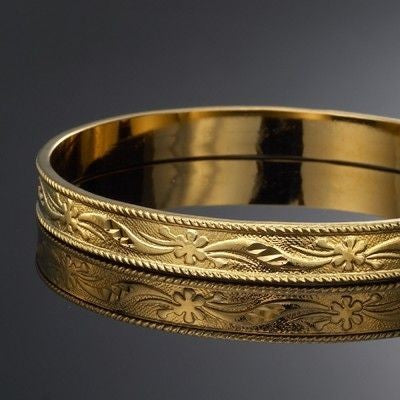 Golden Filigree Engraved Bangle – 18K Gold Plated (USA Made)