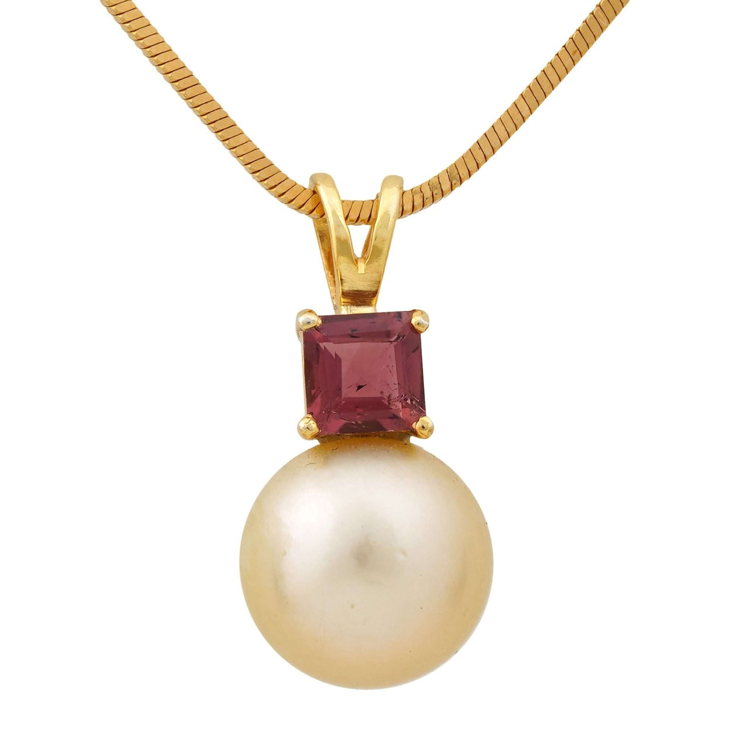 Golden South Sea Pearl with Pink Tourmaline Stone Sale Pendant 9.5 - 10.5 MM