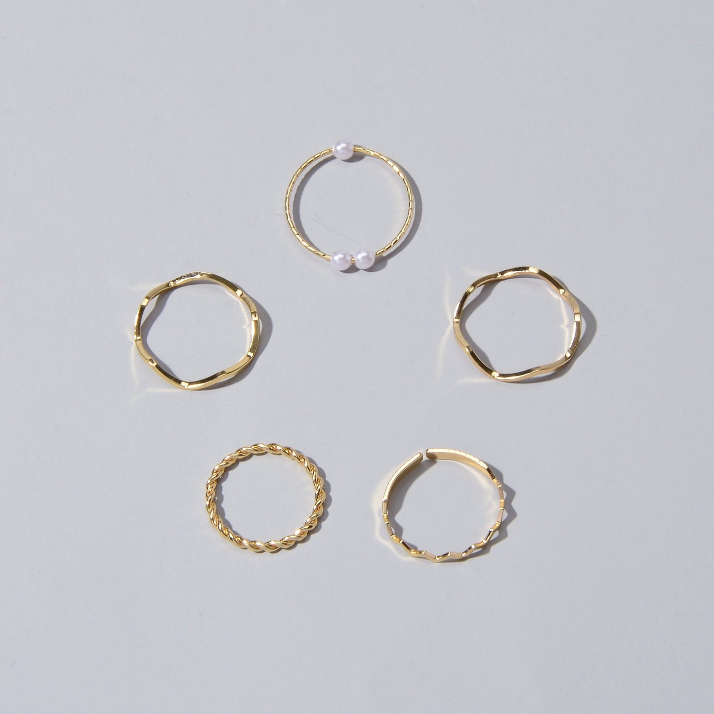 Stackable 5 pcs Metal Pearl Minimalist Finger Ring set Multiple Rings Bulk Pack