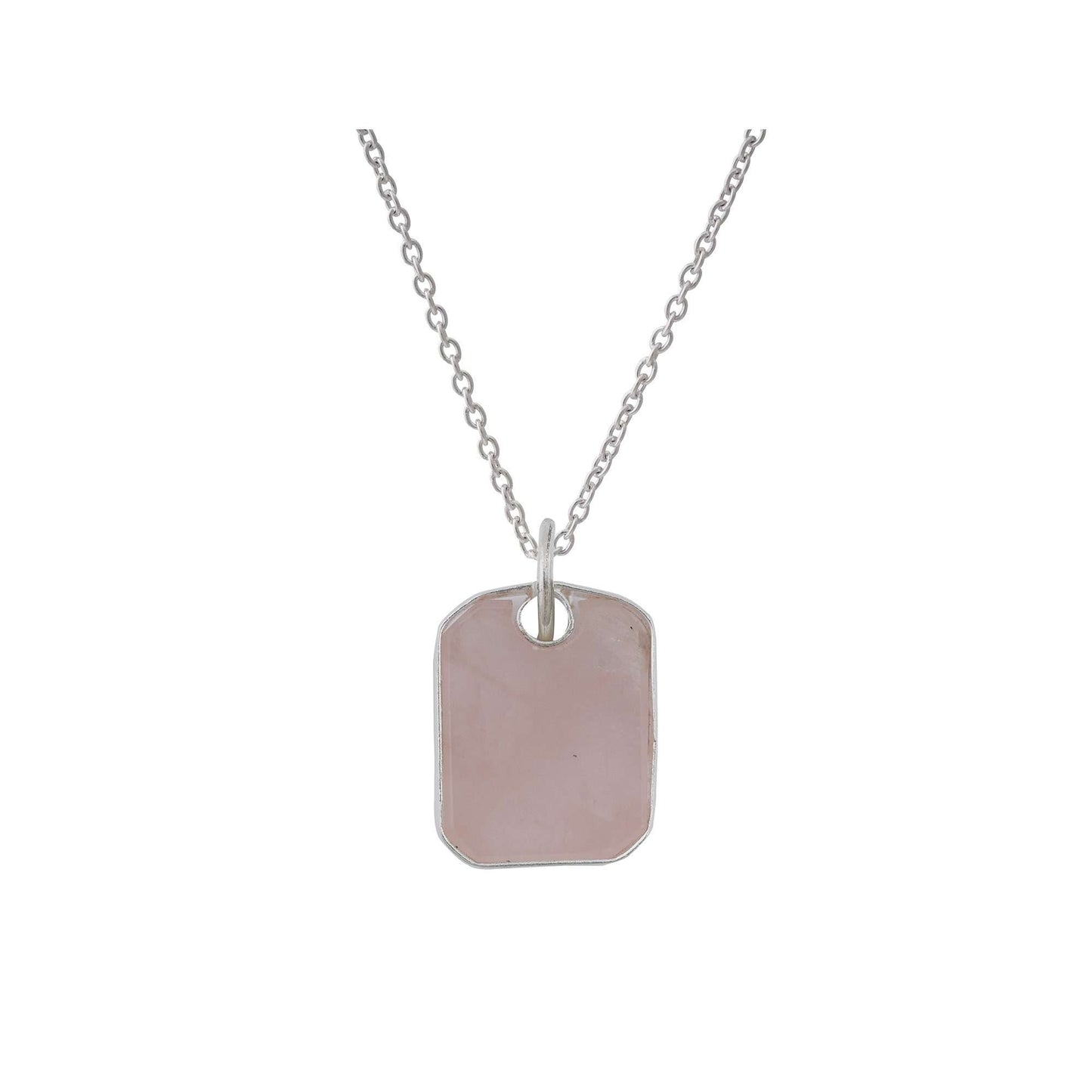 Rose Quartz Pendant in rectangular shape for Men handmade in Silver 925