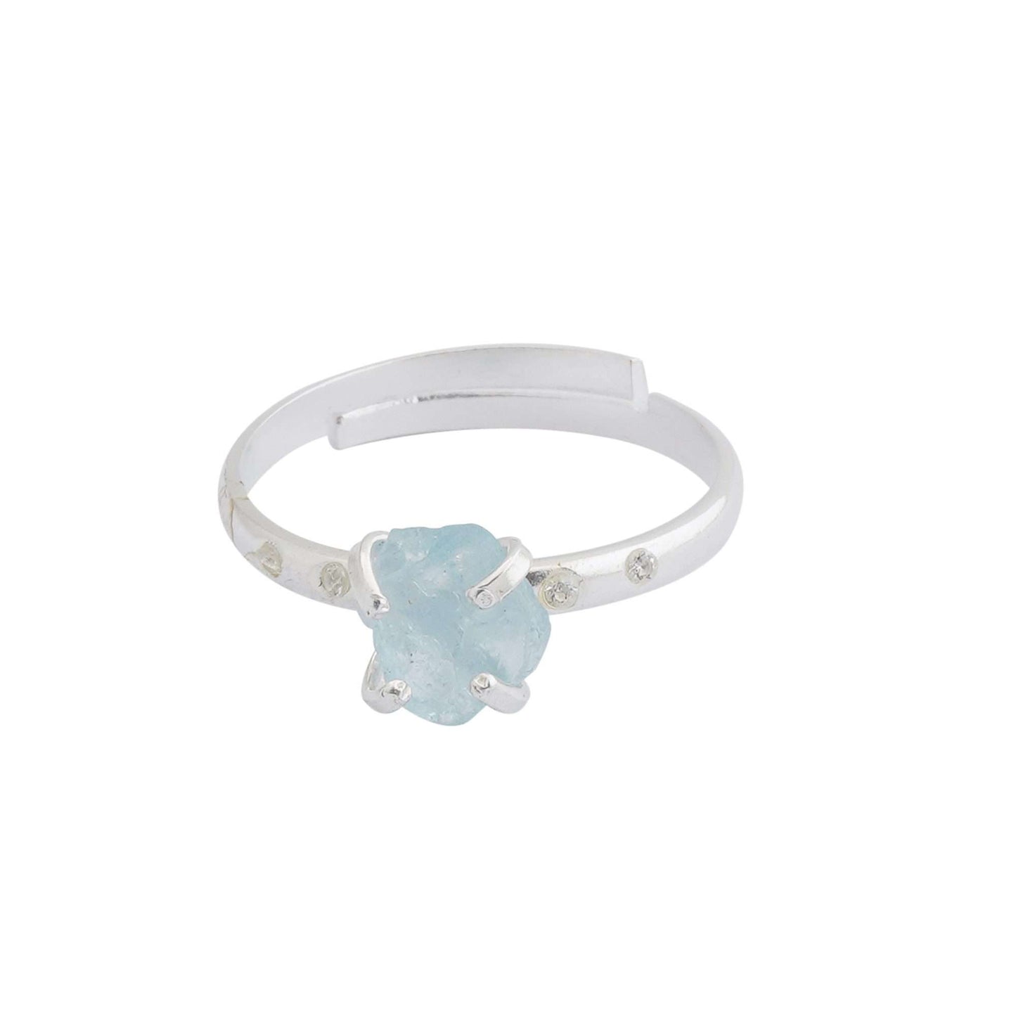Aquamarine Adjustable Ring Handmade in its Natural form in 925 Silver