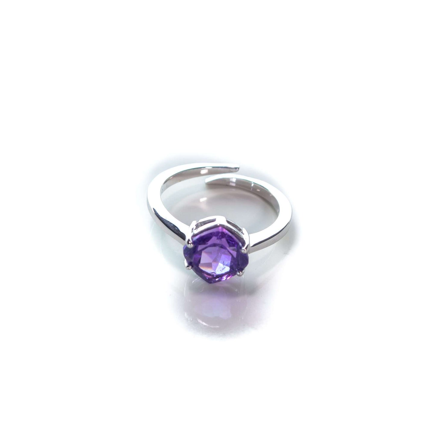 2.5 CT Natural Amethyst Cushion Cut Adjustable Solitaire Ring in Silver 925