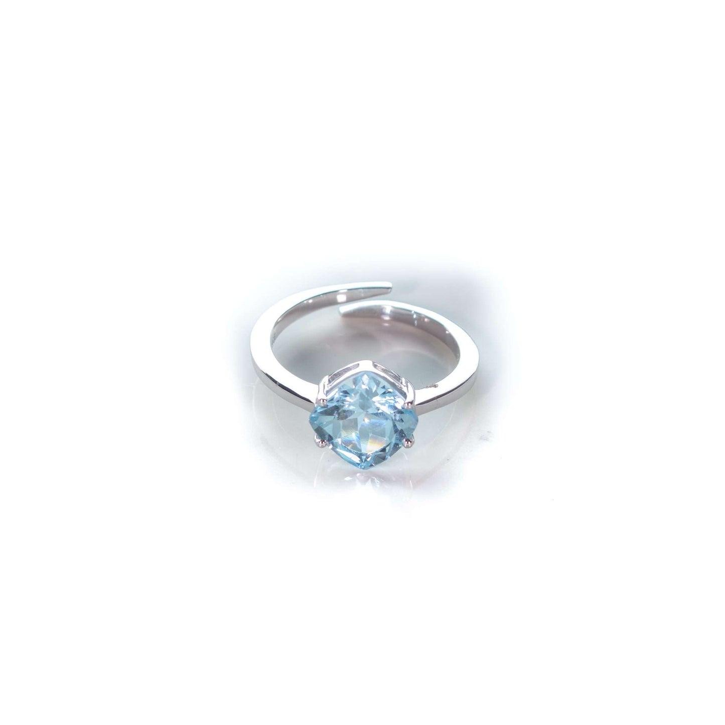 2.5 CT Natural Blue Topaz Cushion Cut Adjustable Solitaire Ring in Silver 925