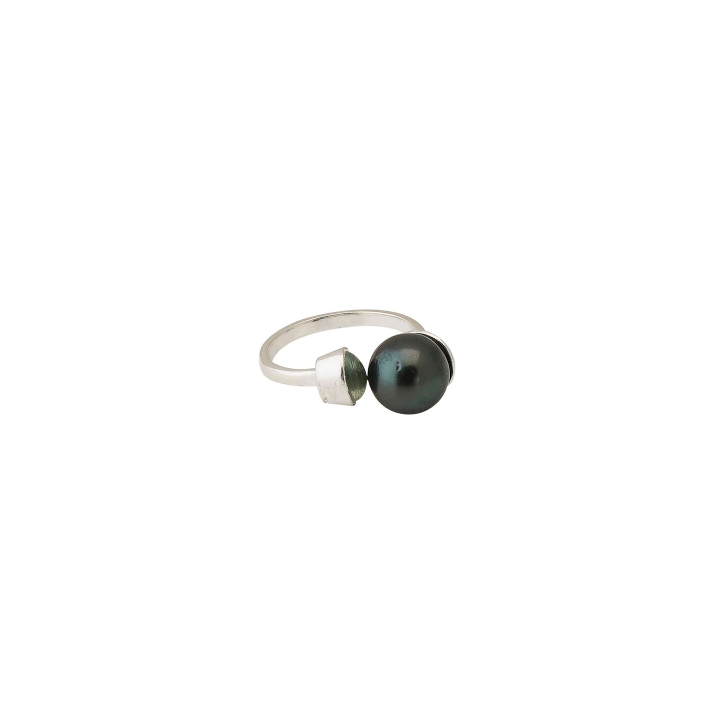 Tahitian Pearl 10.5-11.5 mm AdjustableSize 7 Ring with Aquamarine Stone