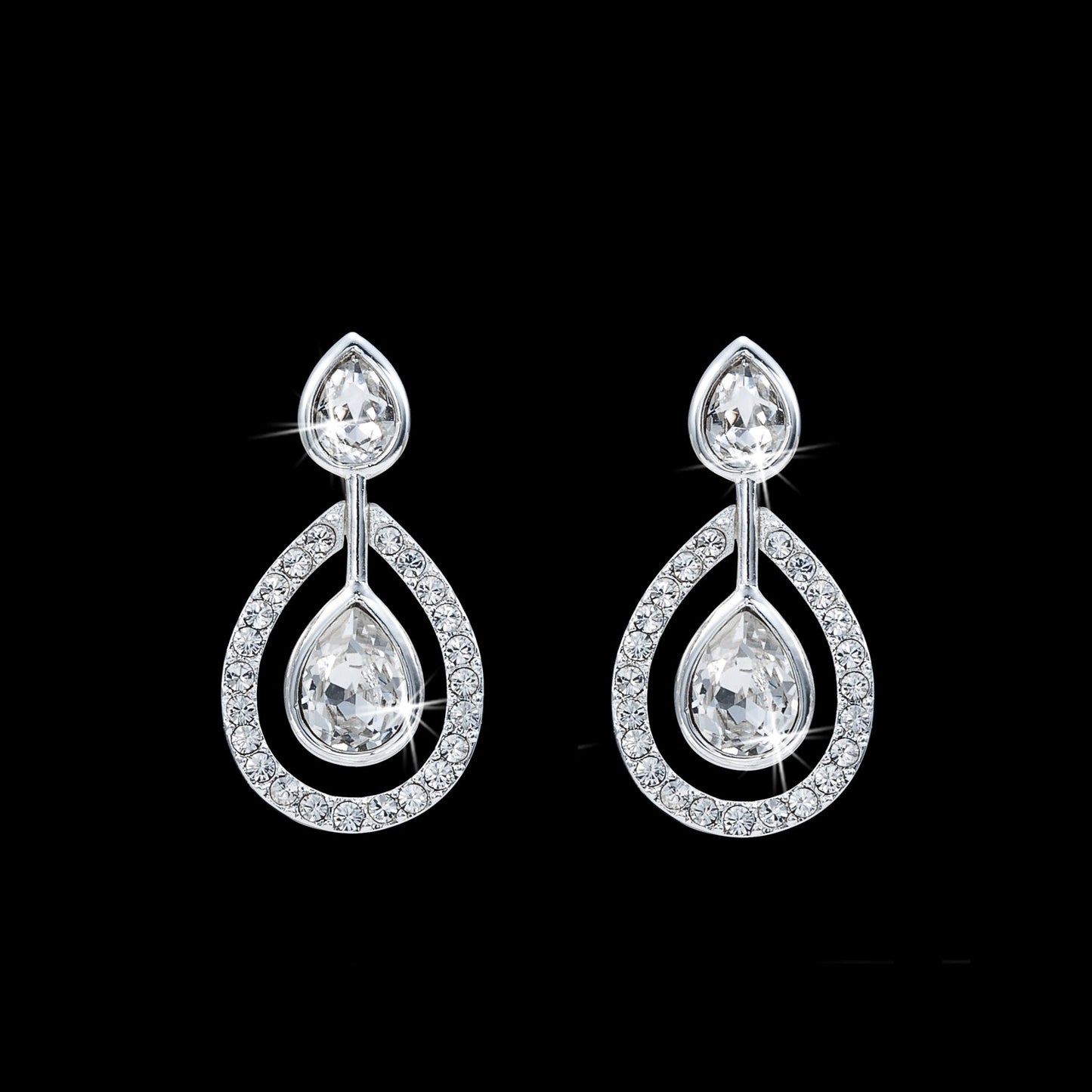 Solid 925 Sterling Silver Teardrop Earrings Featuring Crystals by Swarovski