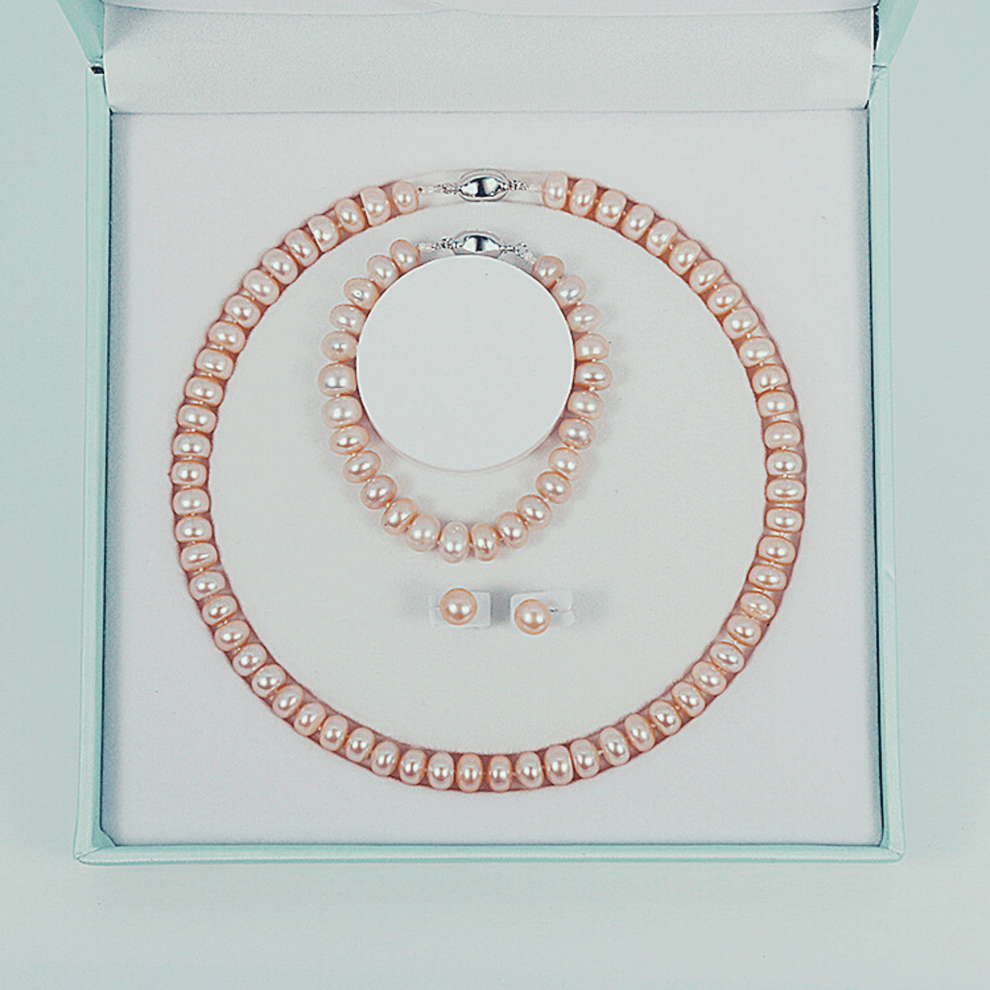 Georgian Jewellery Set 8 - 9 mm AAAA Pink Freshwater Pearls with 17' Strand