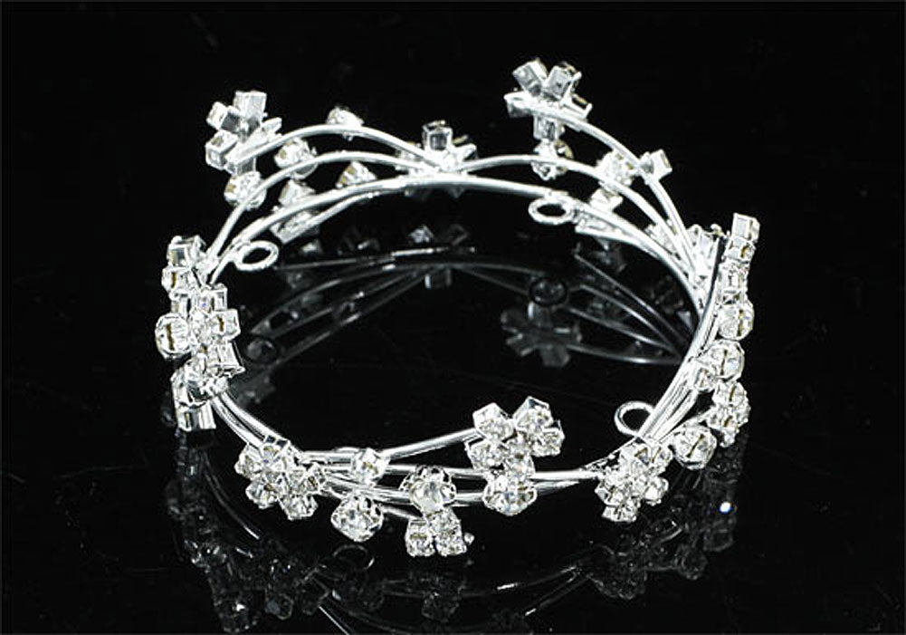 Newborn Baby Photo Prop Round Full Circle Rhinestone Silver Flower Mini Tiara Crown XT1813