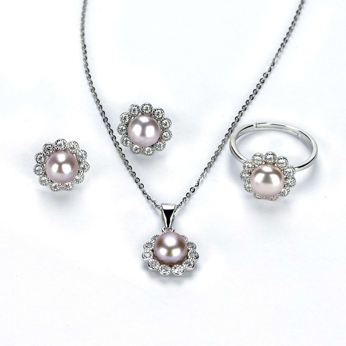 Freshwater Purple Button Shaped Pearl Warnbro Jewellery Set 7 mm AAAA