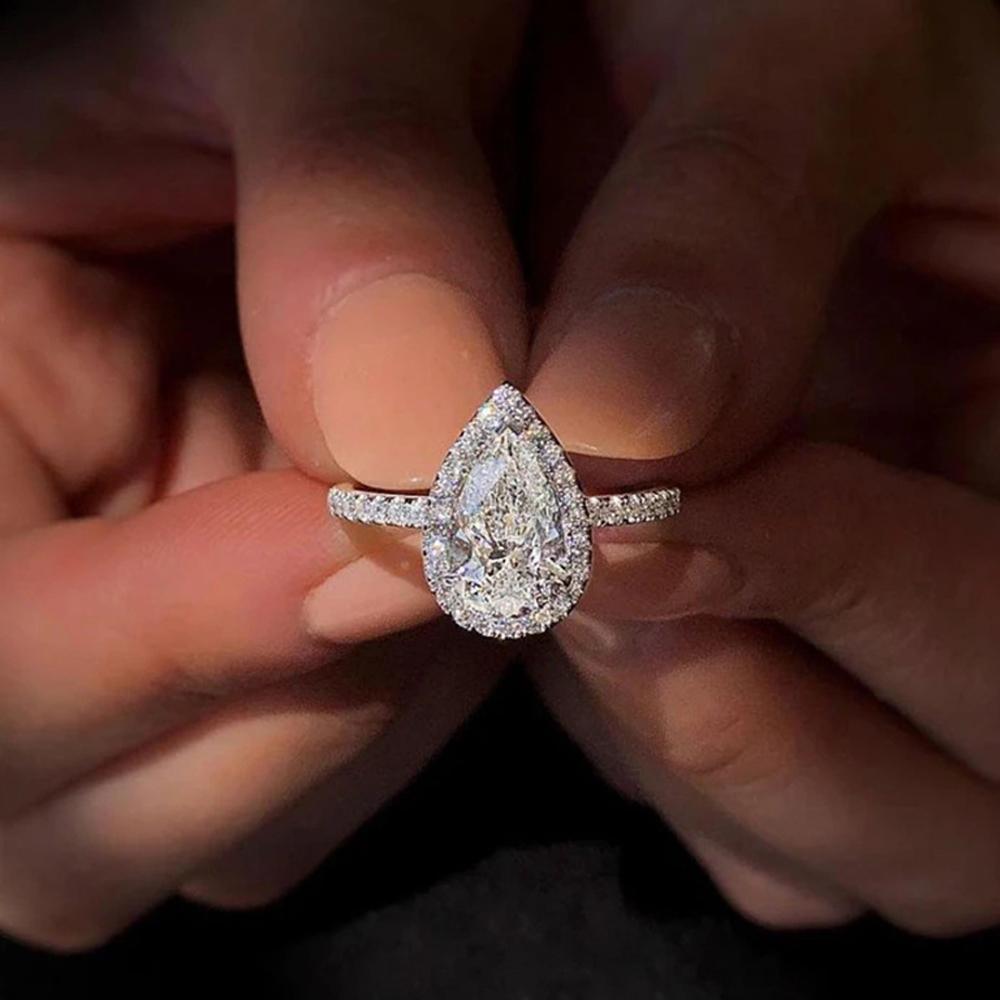 Sparkling Pear Shaped Zircon Cluster Ring Pear Shape Engagement Women Gift
