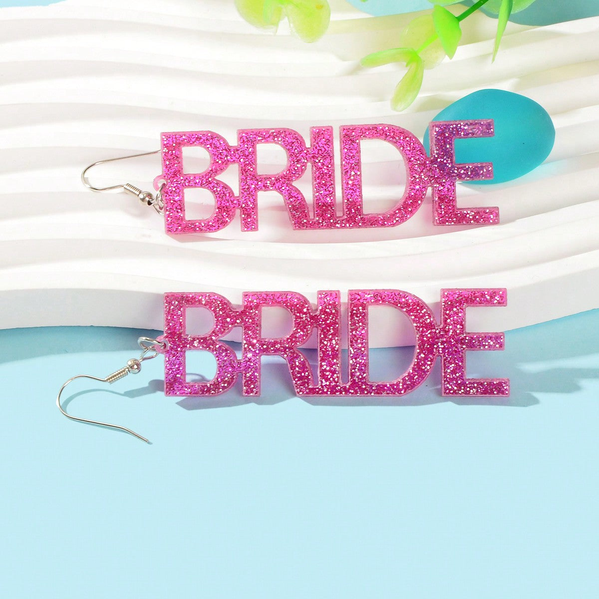 Wedding Bride Dangle Earrings Acrylic Handmade Fun Statement Jewelry Party Gift