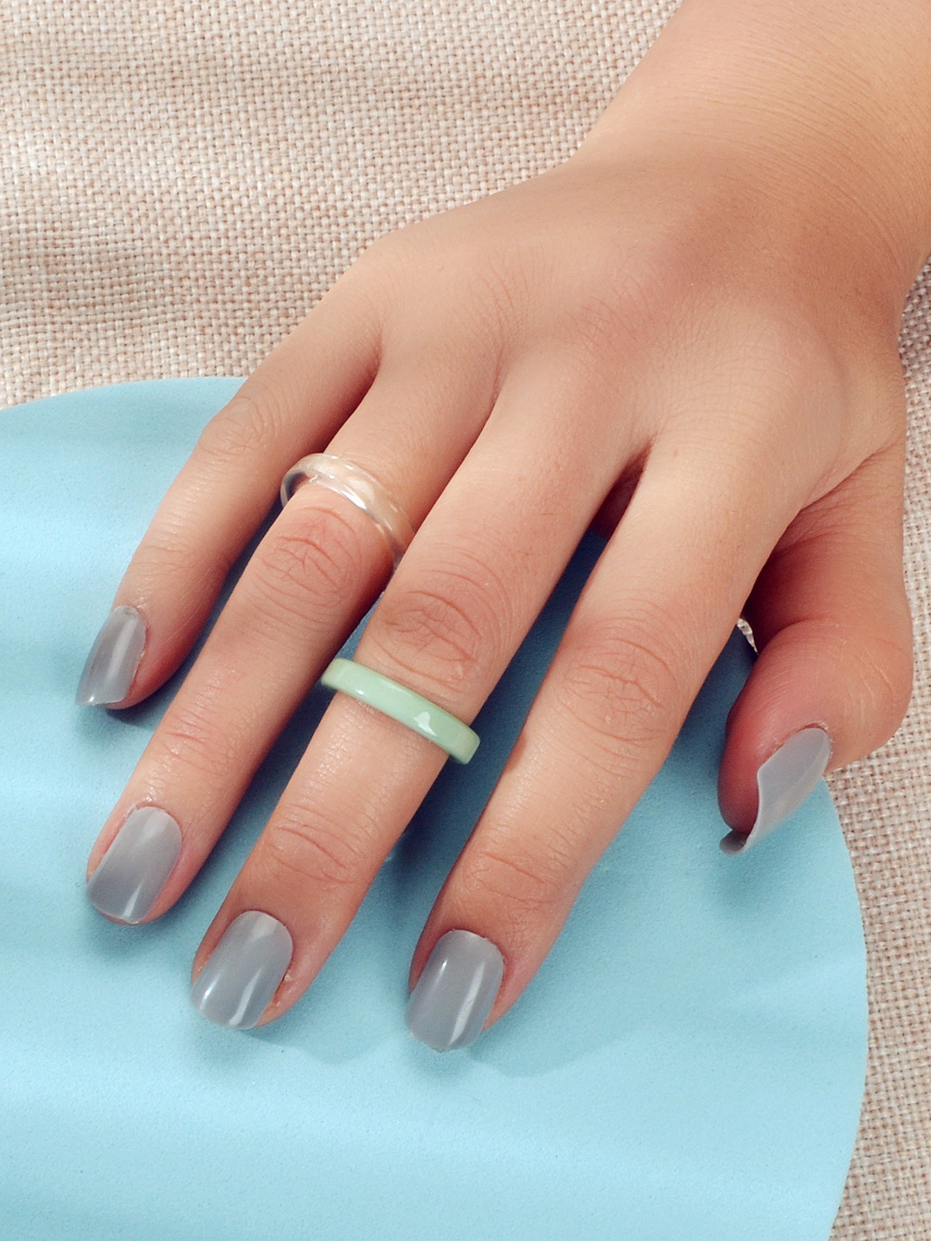 2 pcs Boho Chic Green Transparent Resin Circle Finger Ring set Women Accessories