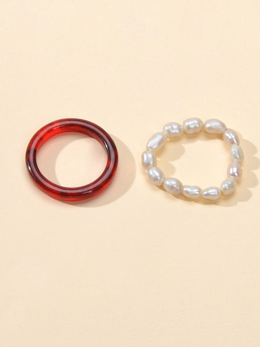 2pcs Pearl Elastic Ring New Women Accessories