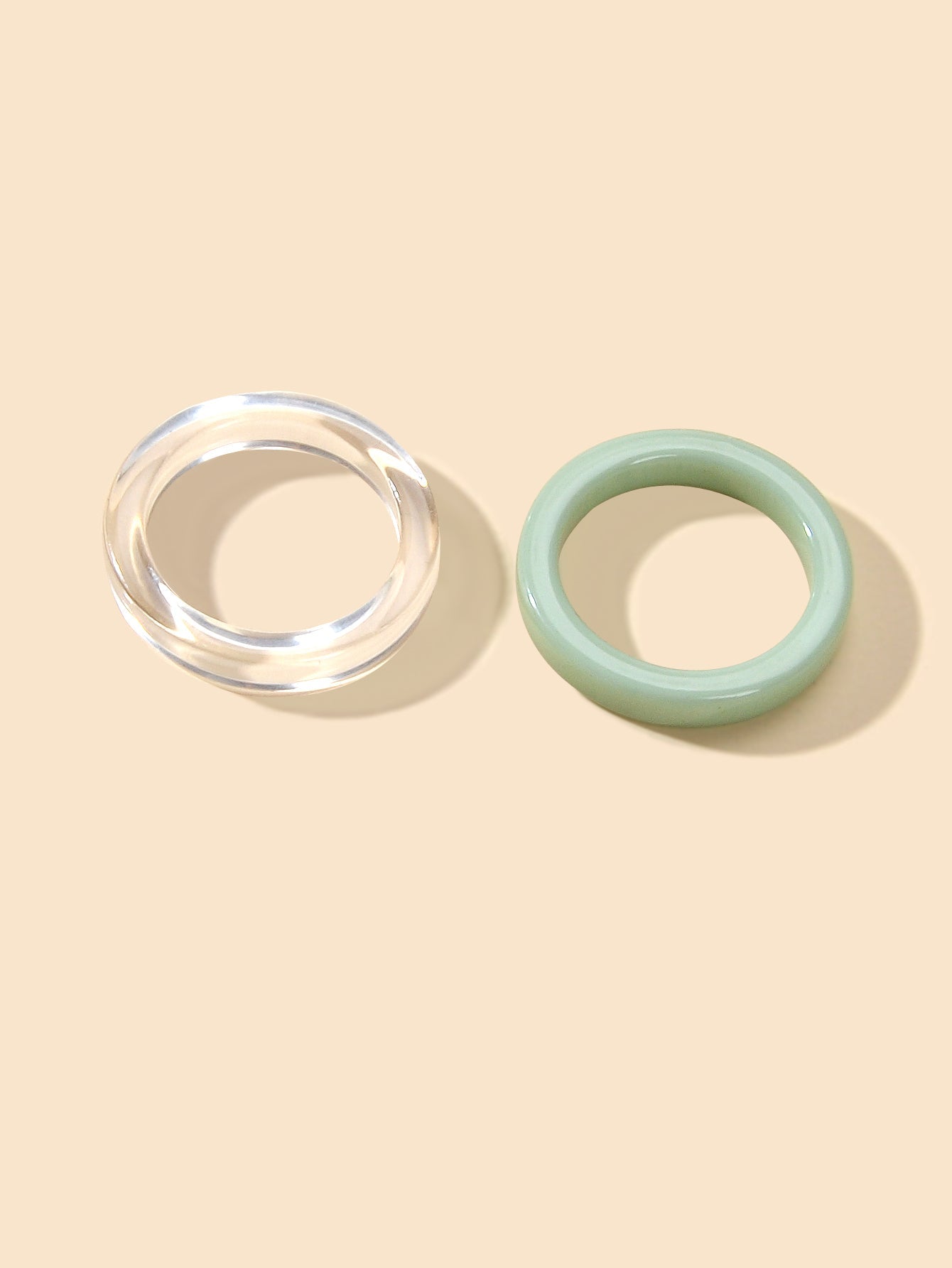 2 pcs Boho Chic Green Transparent Resin Circle Finger Ring set Women Accessories