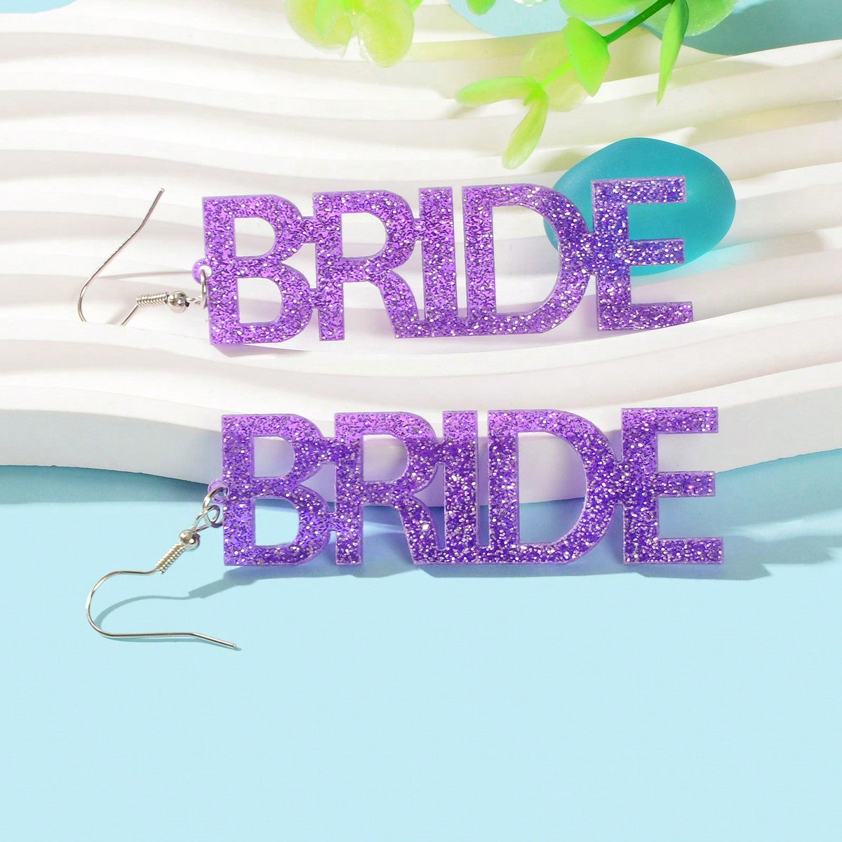 Wedding Bride Dangle Earrings Acrylic Handmade Fun Statement Jewelry Party Gift