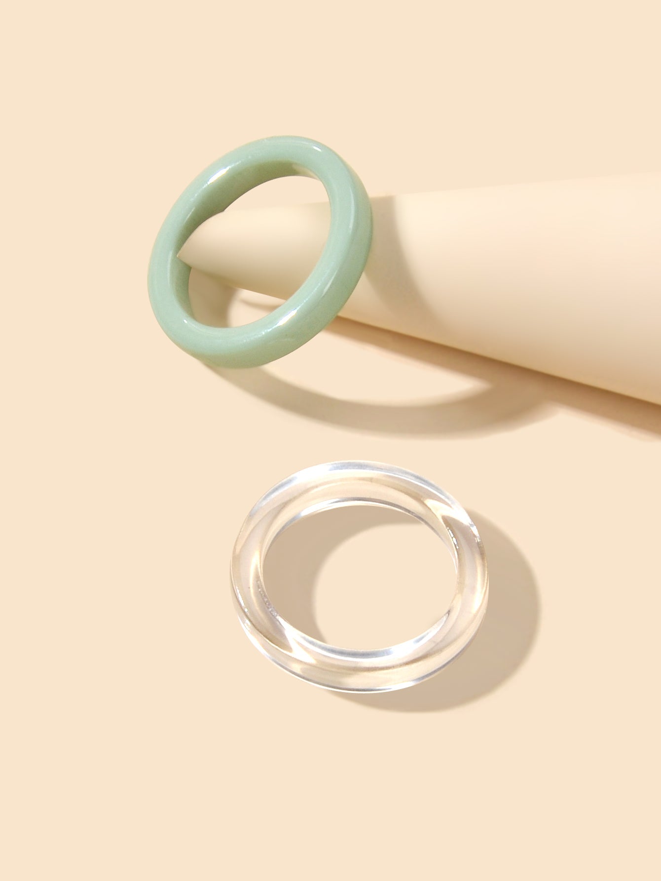 2 pcs Boho Chic Green Transparent Resin Circle Finger Ring set Women Accessories