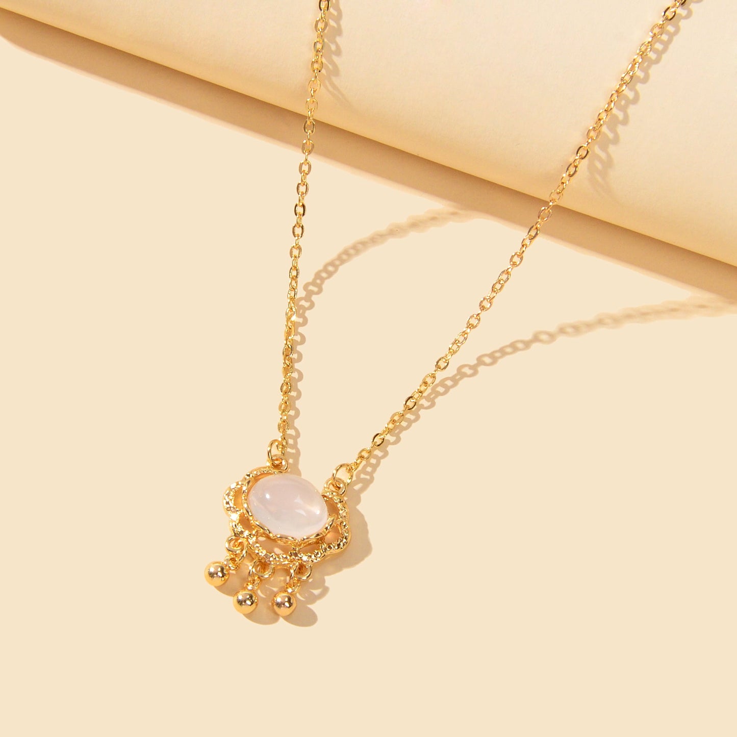 Textured Jewelry Opal Gold Chain Lock Pendant Necklace Best Friend Birthday Gift