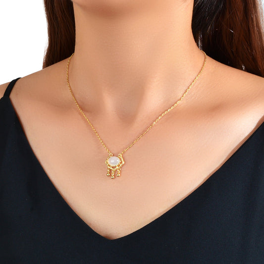 Textured Jewelry Opal Gold Chain Lock Pendant Necklace Best Friend Birthday Gift