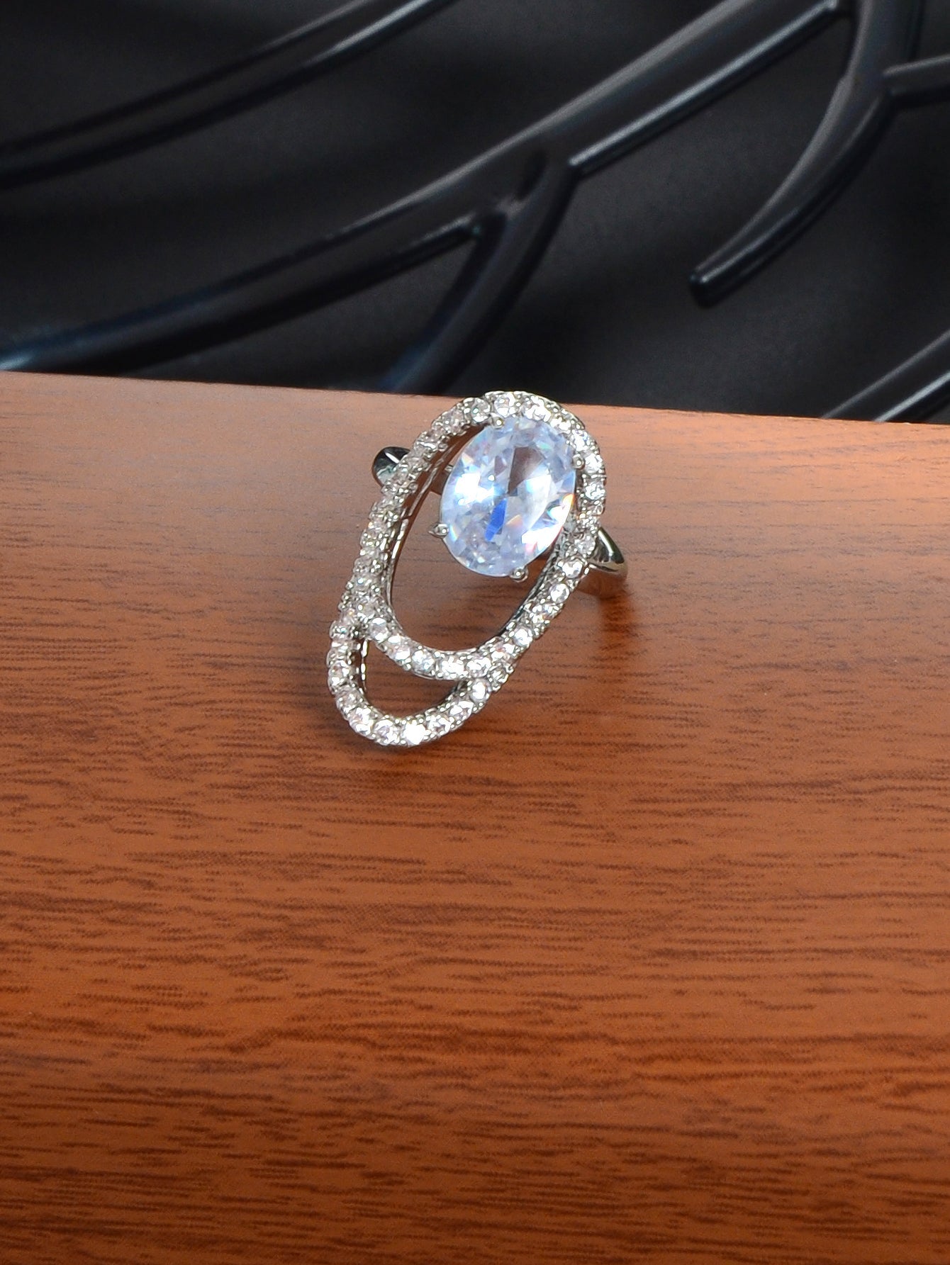 Silver Plated Diamond Accent Nail Ring - Elegant and Stylish Accessory!