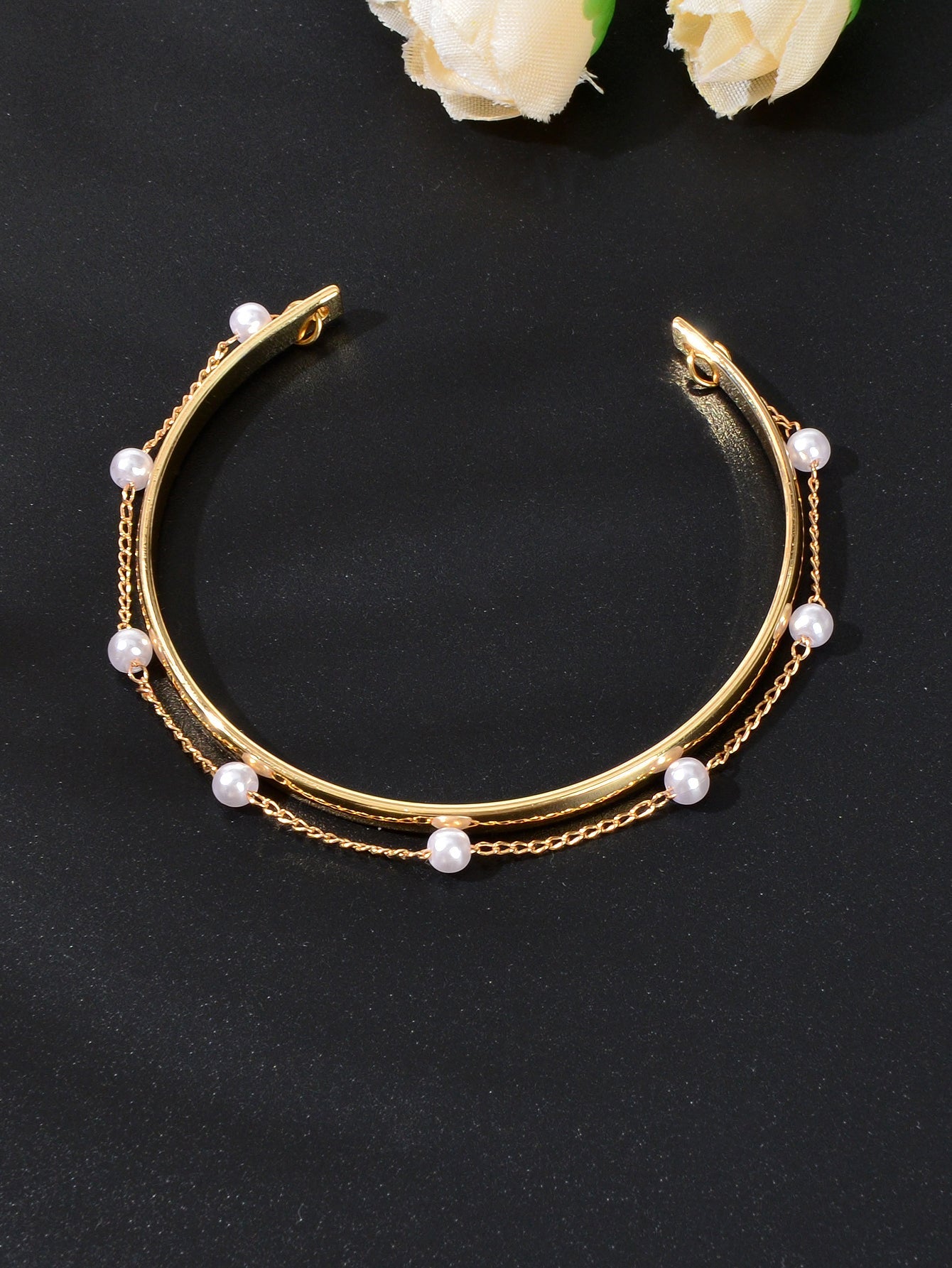 Pearl Beaded Open Cuff Bangle Bracelet Elegant Timeless Accessory Party Jewelry