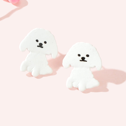 Tiny White Dog Puppy Stud Earrings Cute Teens Girls Women Dainty Jewellery Gift