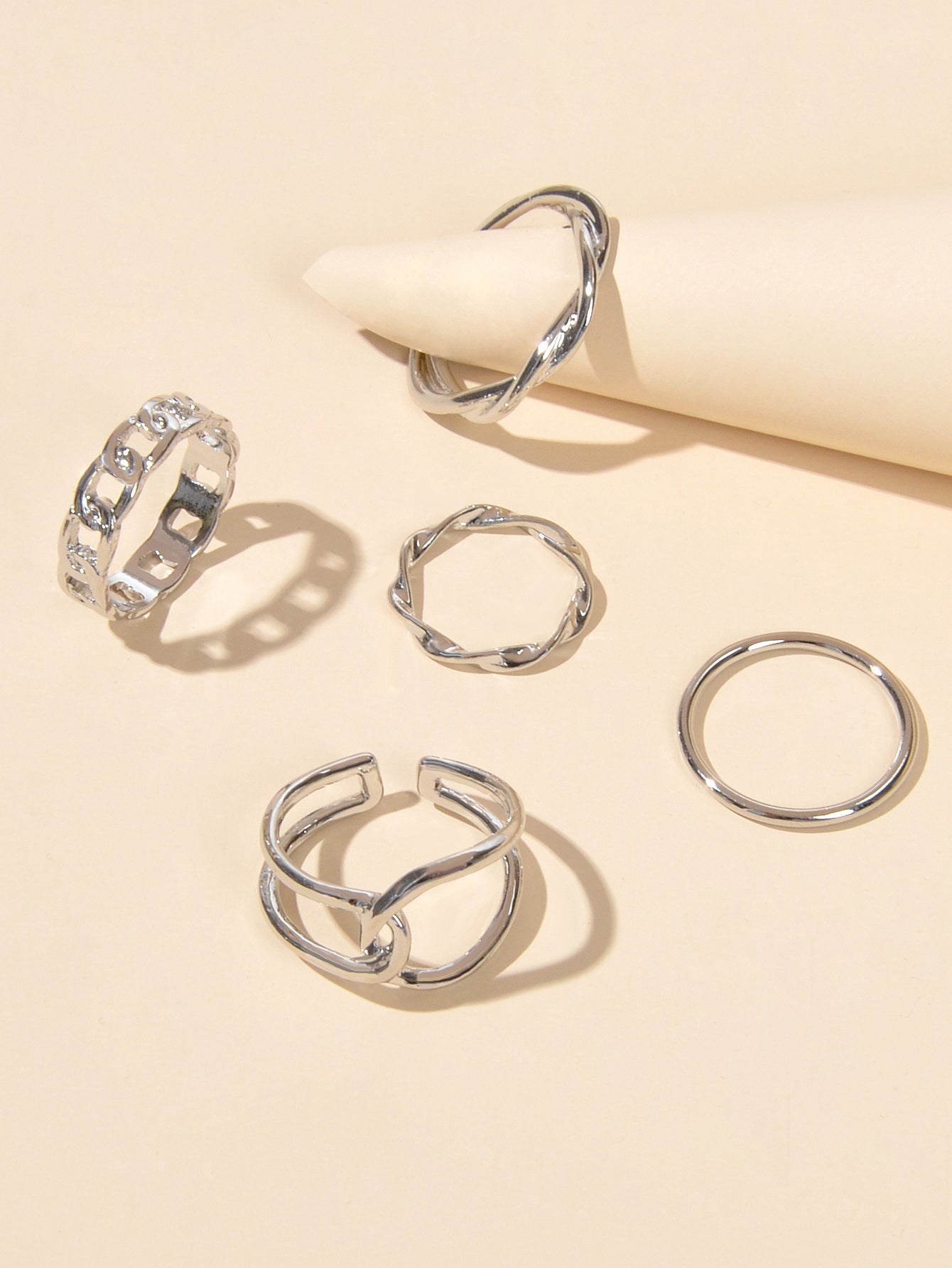 Minimalist Punk 5 pcs Trendy Gold Silver Stackable Multiple Midi Finger Ring Set