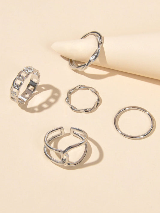 Minimalist Punk 5 pcs Trendy Gold Silver Stackable Multiple Midi Finger Ring Set