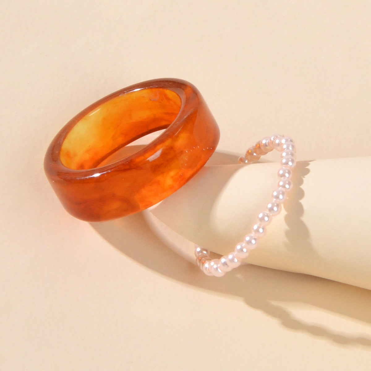 2pcs Pearl Elastic Resin Transparent Trendy Chunky Multiple Rings Bulk Pack Gift