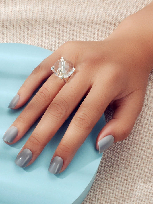 Perfect Engagement Gift Big Transparent Simulated Crystal Finger Ring Women Band