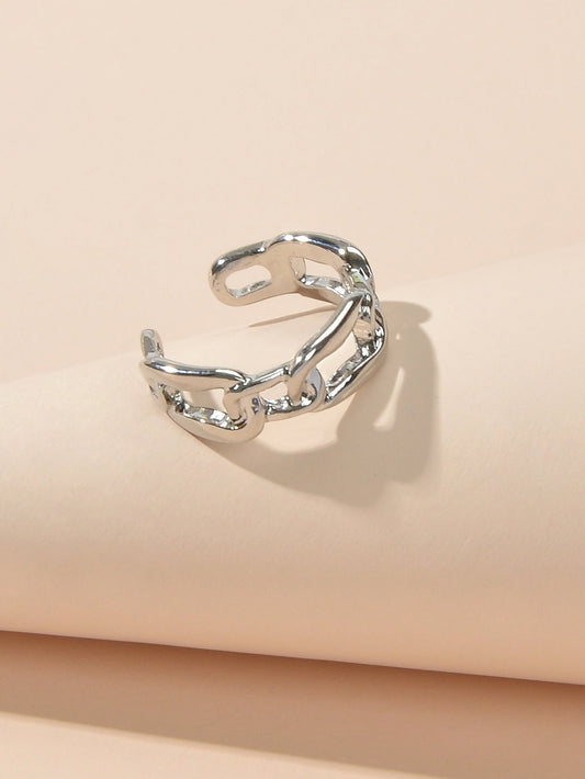 Minimalist Jewelry Metal Lock Chain Design Open Cuff Finger Trendy Ring AU Stock