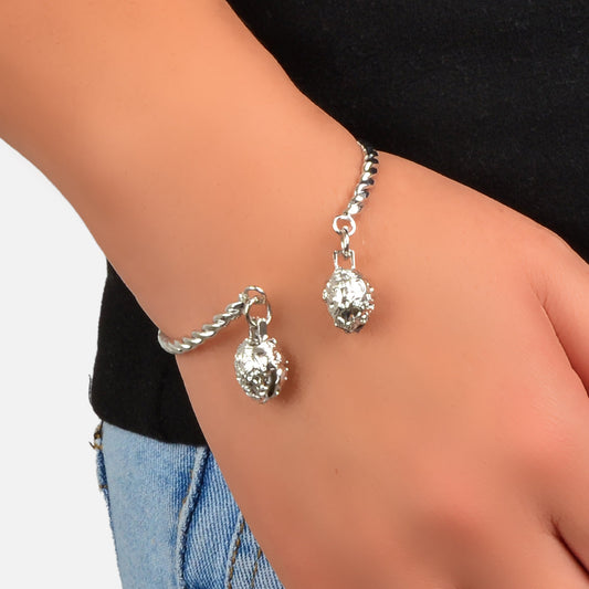 Statement Wedding Party Silver Open Cuff Wrap Bangle Band Bell Charm Bracelet