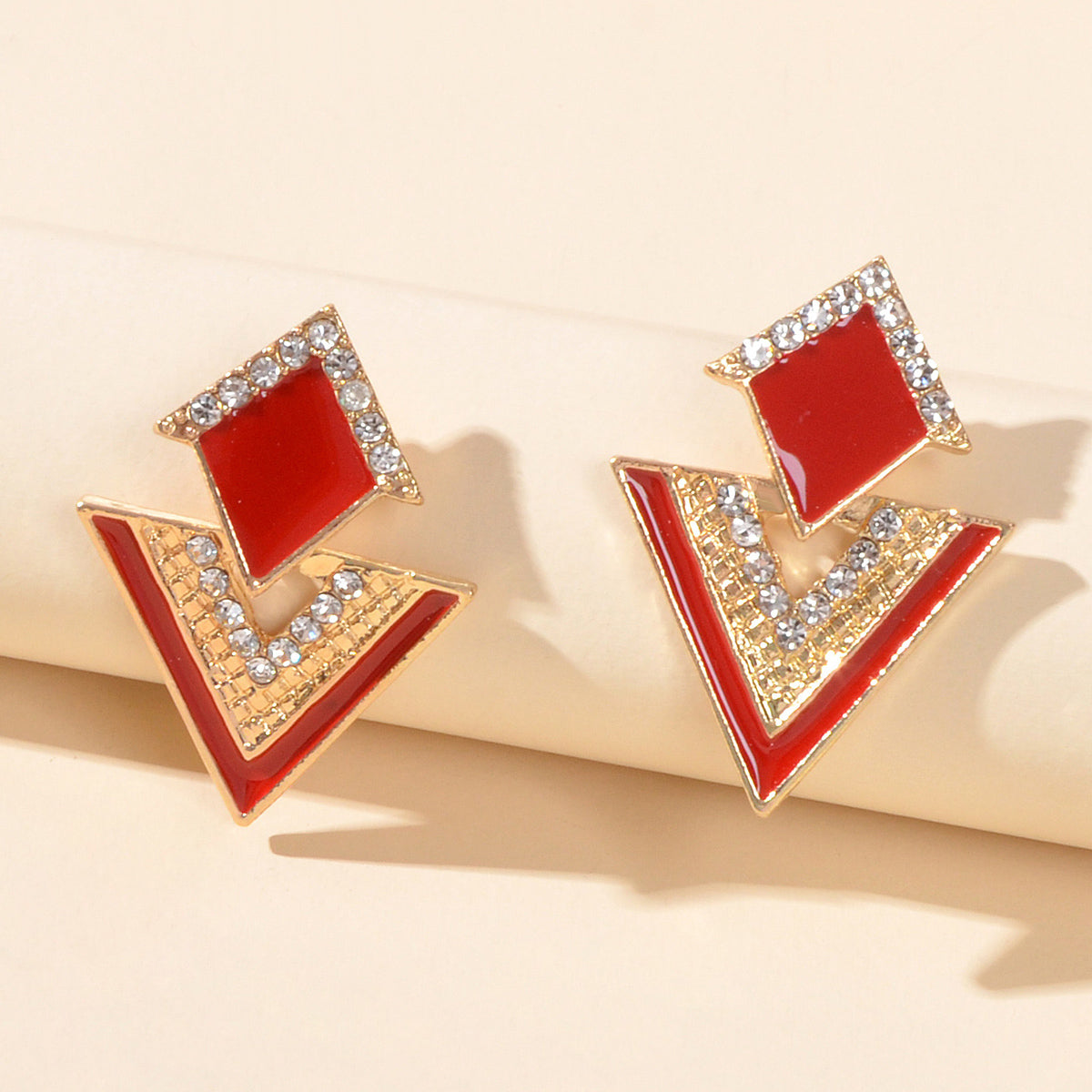 Costume Jewellery Rhinestone Enamel Triangle Geometric Stud Bridal Earrings Gift
