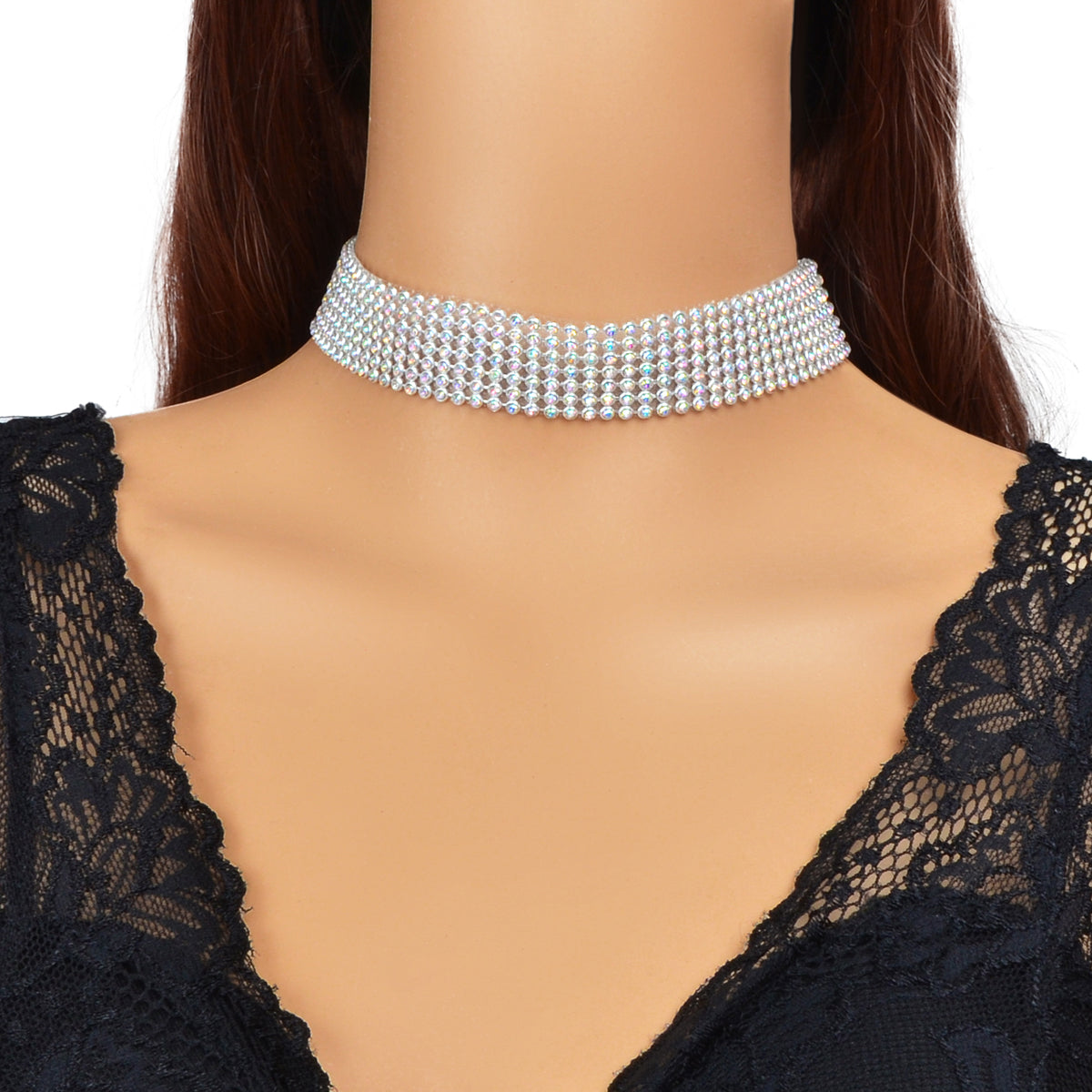 Sparkly Silver Wide Rhinestone Choker Necklace Festival Collar Neck Jewellery
