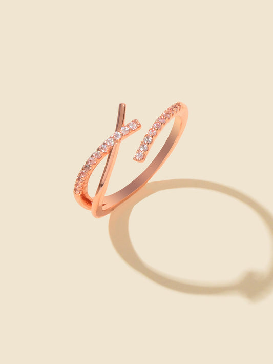Sparkling Rhinestone Rosegold Cross Band Ring for Women Engagement Wedding Gift